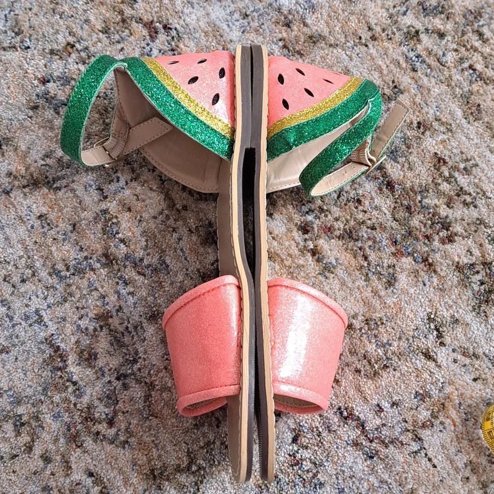 Crewcuts Girls Sandals K5 Glitter Watermelon Sparkly Straps Flats